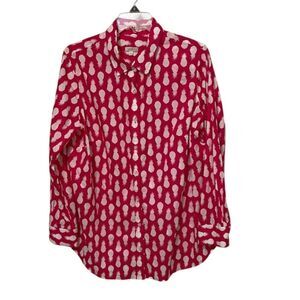Talbots Pink and White Pineapple Print Button-Up Shirt Top Womens Size 1X